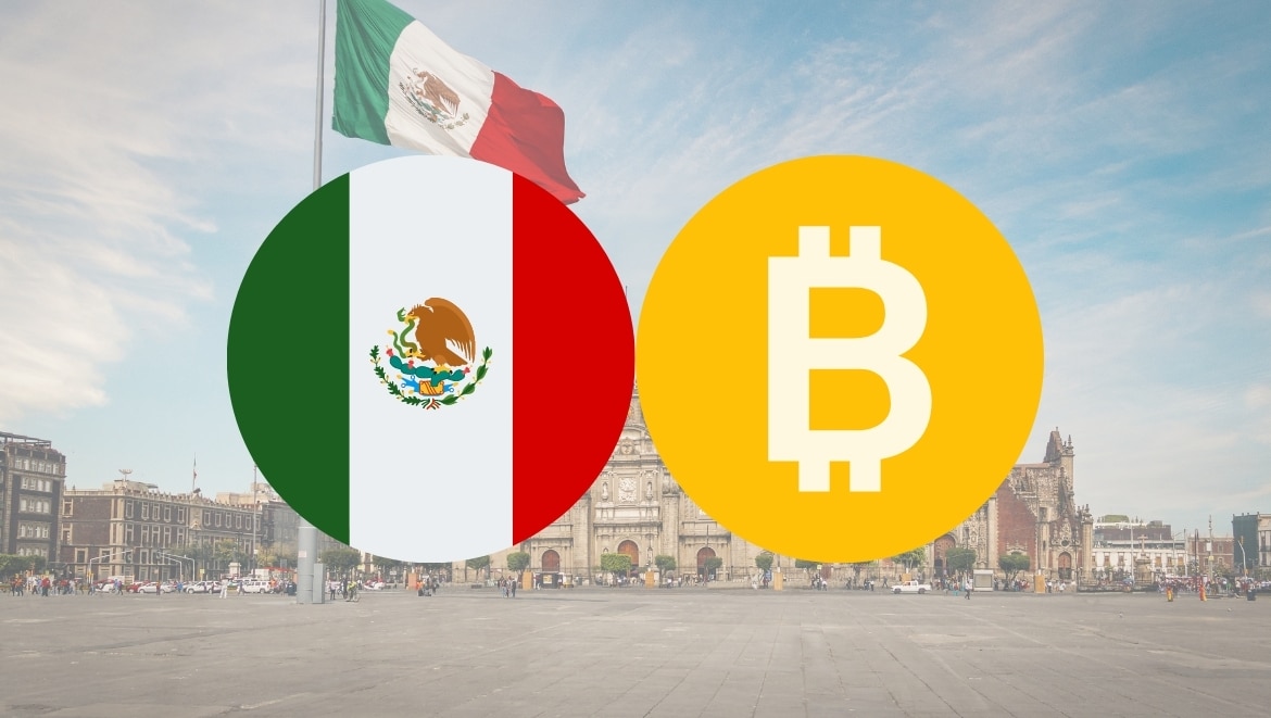 Мексиканский флаг и биткоин.