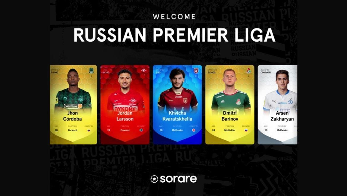 Российская Премьер-лига выпустила NFT с клубами на маркетплейсе Sorare. Заглавный коллаж новости.