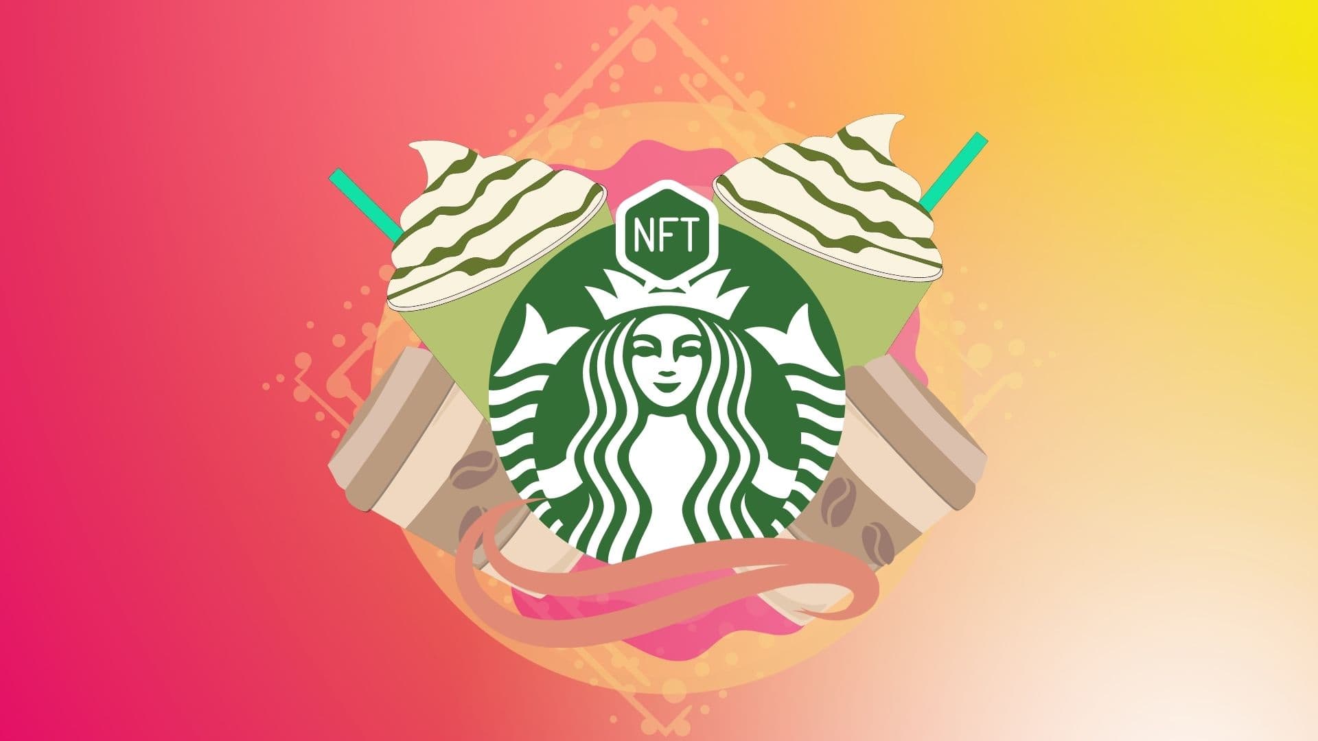 Starbucks выйдет на рынок NFT. Заглавный коллаж новости.
