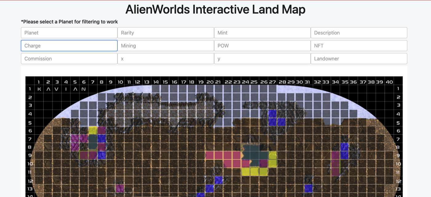 Карта земель в alien worlds