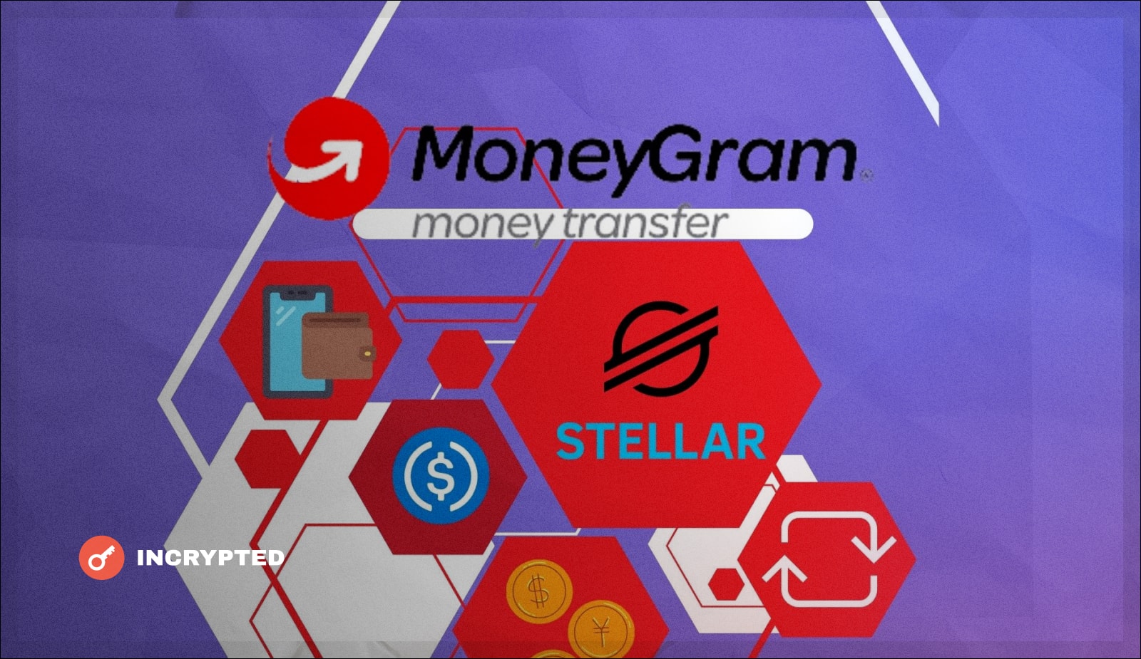 MoneyGram будет принимать стейблкоин-переводы через Stellar. Заглавный коллаж новости.