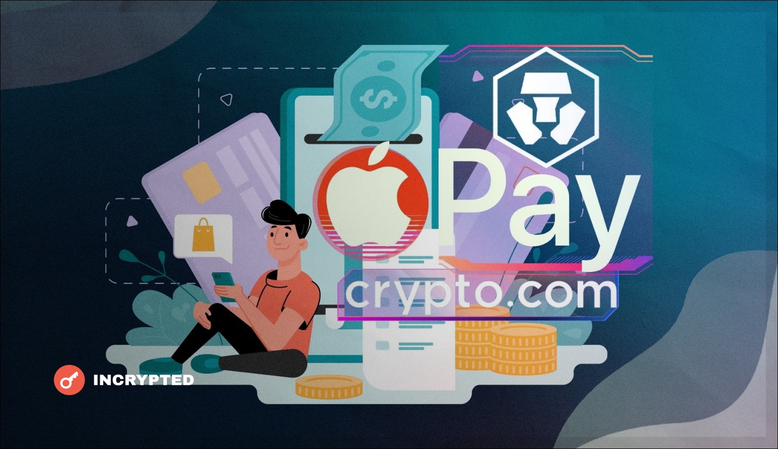 Crypto.com интегрировался с Apple Pay. Заглавный коллаж новости.