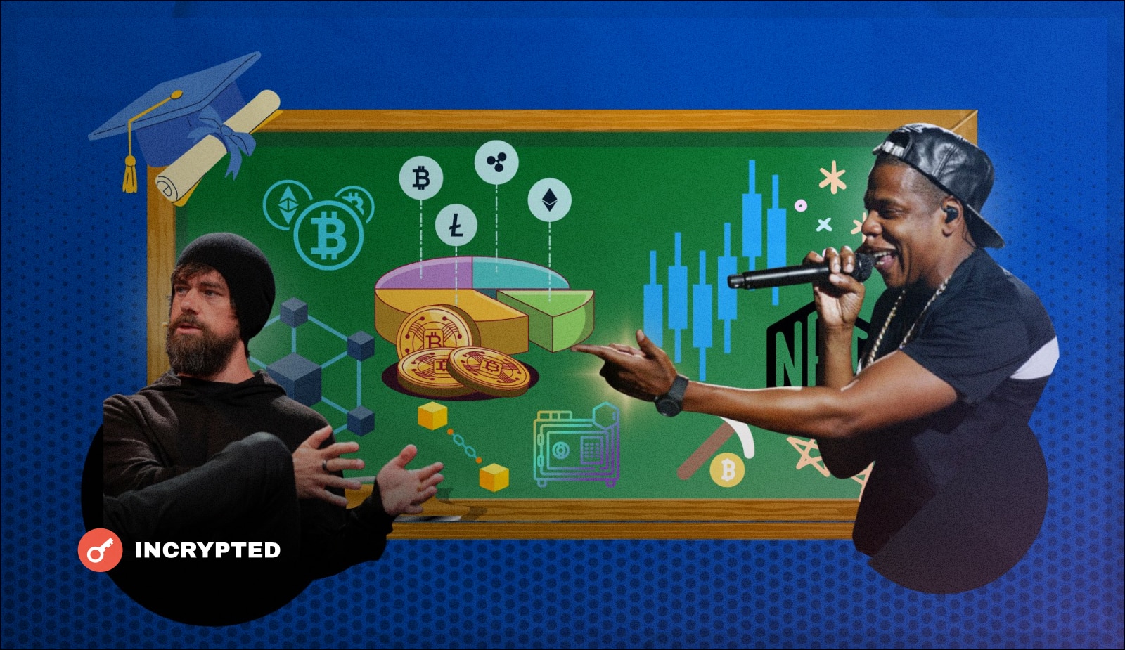Jay-Z и Джек Дорси открывают крипто-академию. Заглавный коллаж новости.