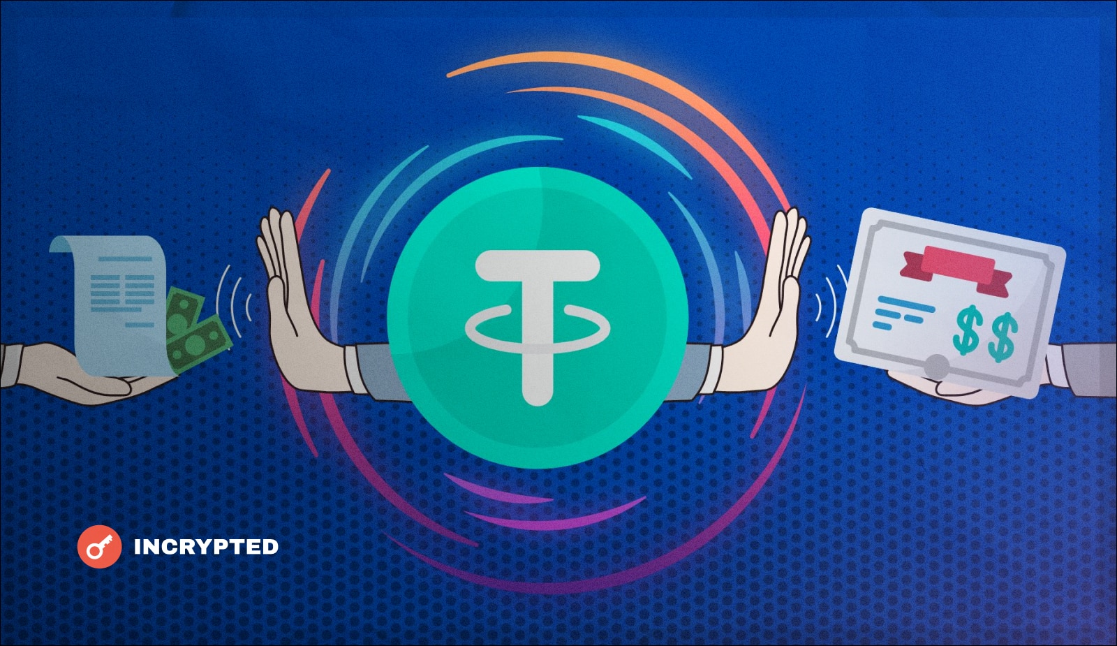 Tether планирует снизить долю коммерческих векселей в обеспечении USDT до 8,4 млрд долларов. Заглавный коллаж новости.