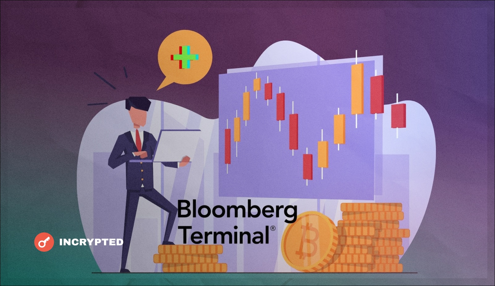 В системе Bloomberg Terminal появится 40 новых криптовалют. Заглавный коллаж новости.