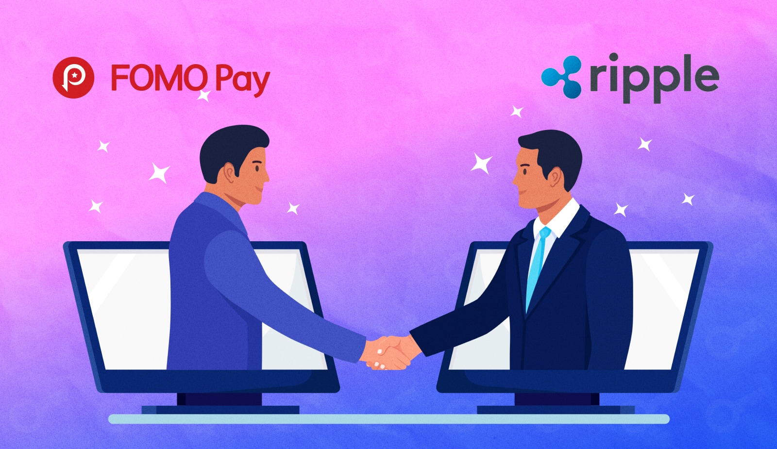 FOMO Pay объявил о партнерстве с Ripple. Заглавный коллаж новости.