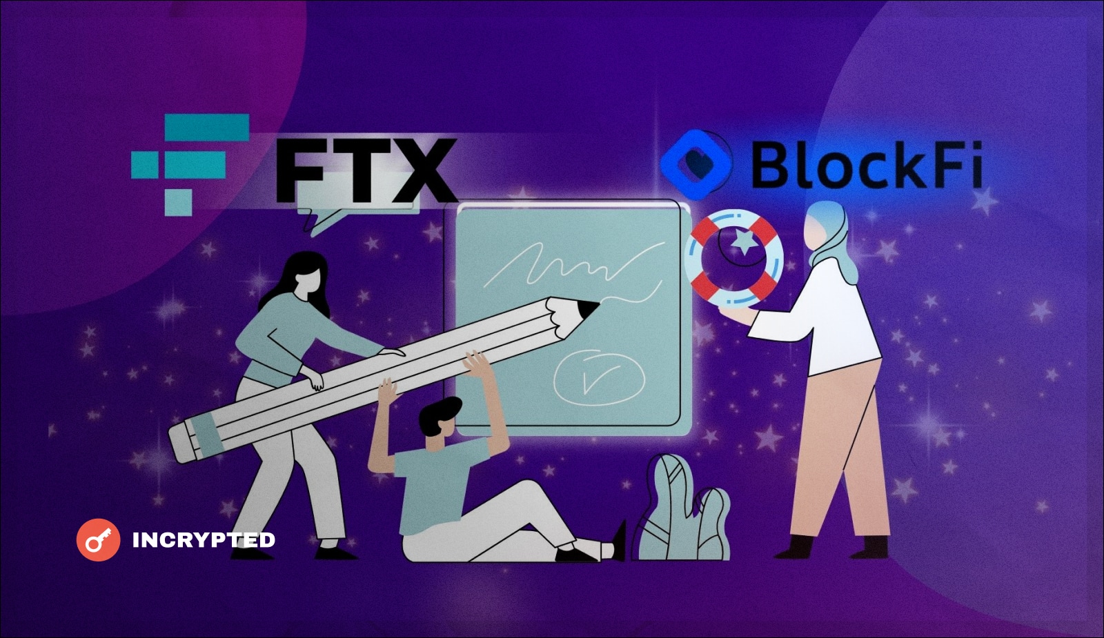 FTX и BlockFi подписали контракт с опционом на покупку платформы. Заглавный коллаж новости.