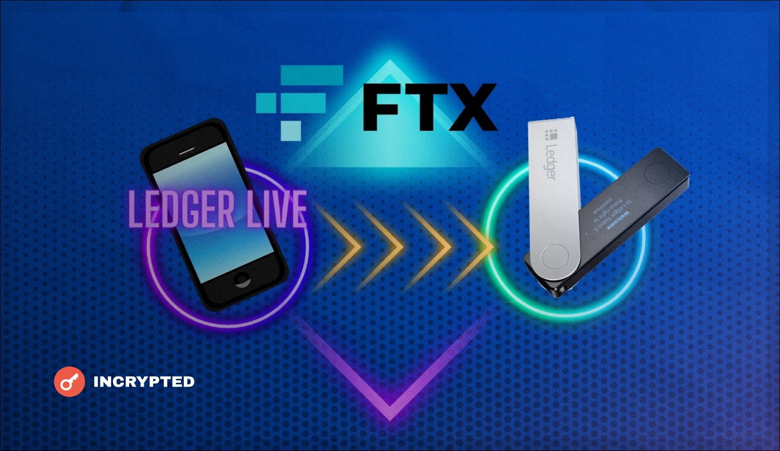Ledger добавил возможность обмена криптовалюты через FTX в приложении Ledger Live. Заглавный коллаж новости.