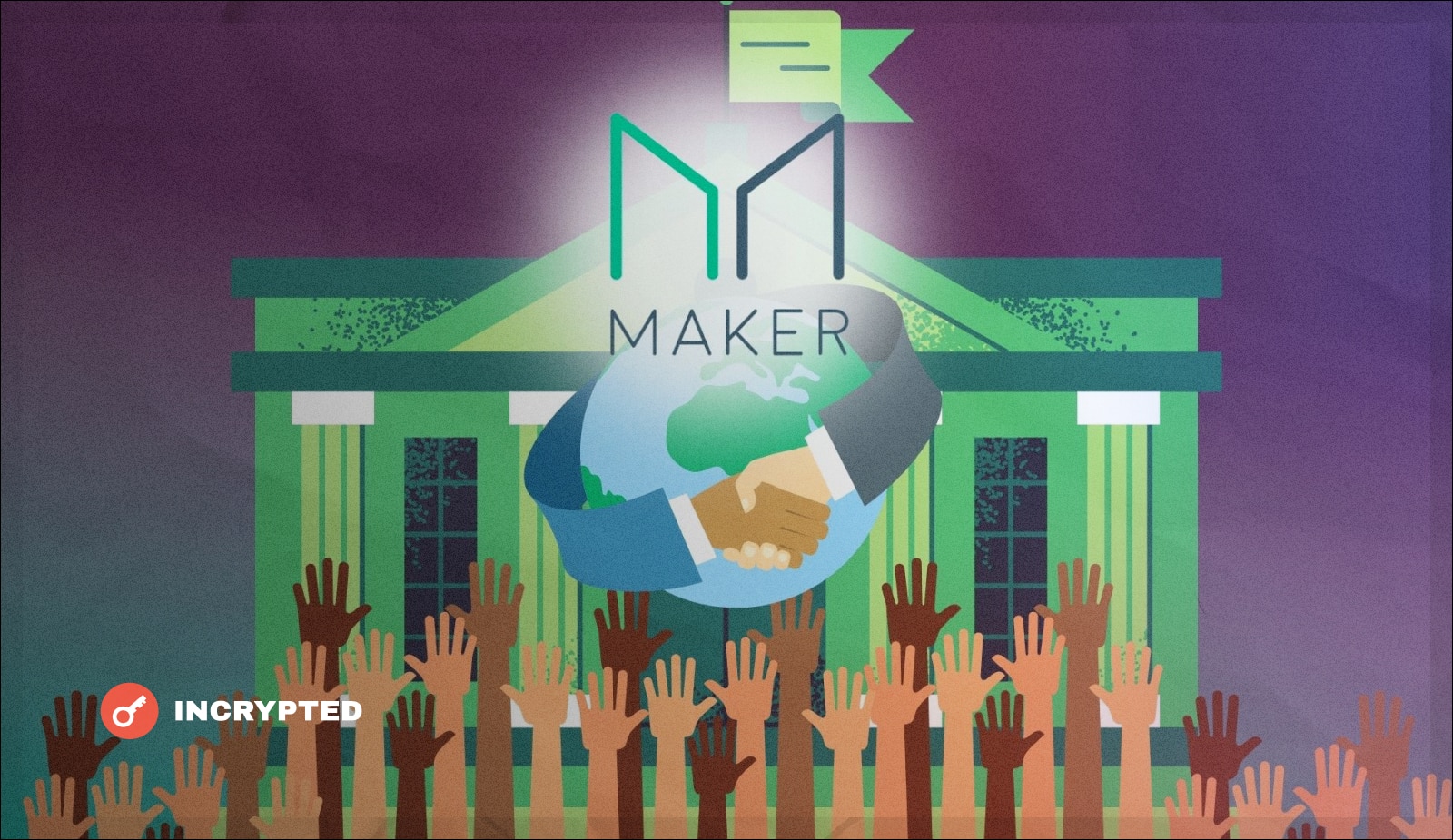 Кворум пользователей MakerDAO проголосовал за сотрудничество с традиционным банком. Заглавный коллаж новости.