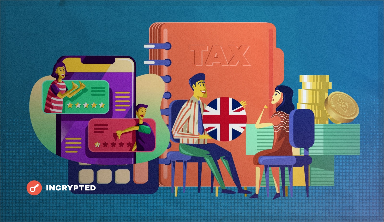 Власти Великобритании просят дать фидбек о налогообложении DeFi. Заглавный коллаж новости.