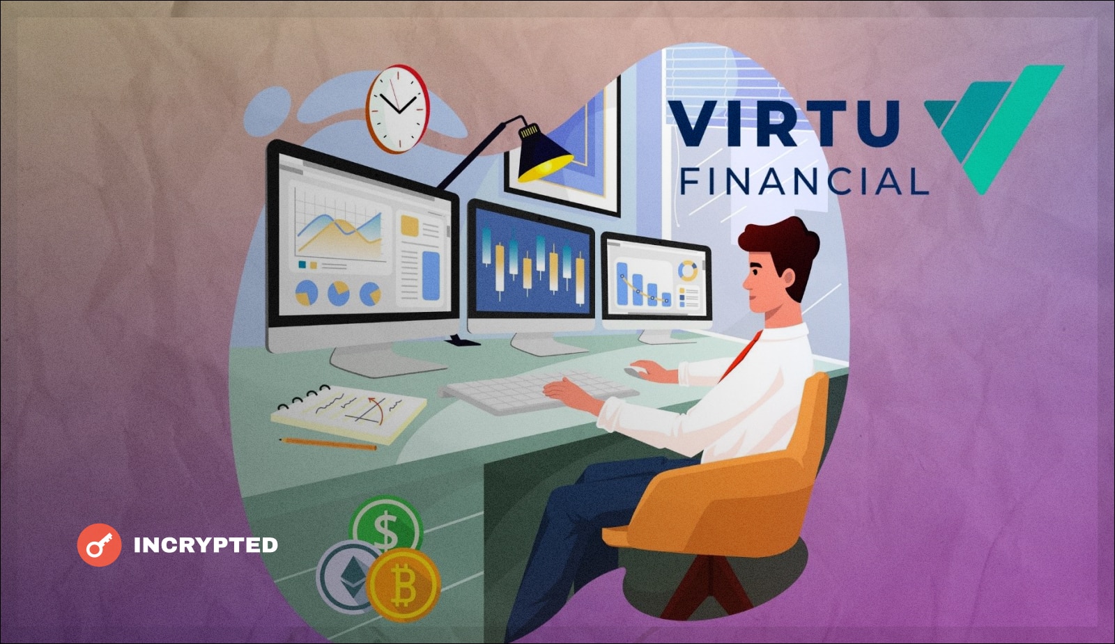 “Кит” с Уолл-Стрит Virtu Financial нанимает крипто-трейдера “на уик-энд”. Заглавный коллаж новости.
