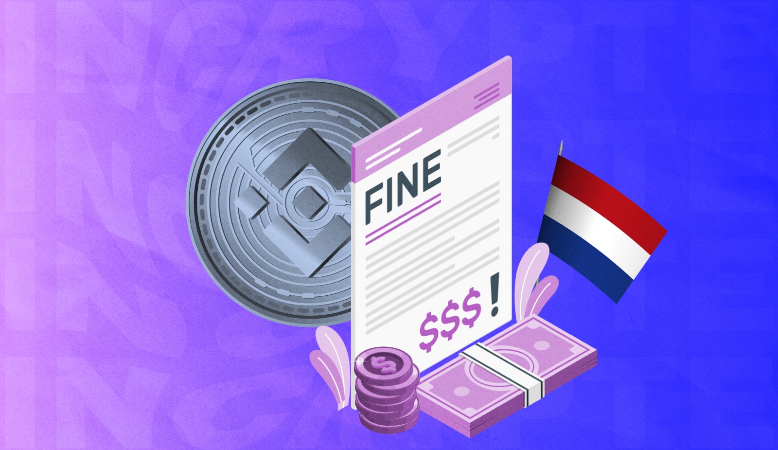 Центробанк Нидерландов оштрафовал Binance на 3,32 млн евро. Заглавный коллаж новости.