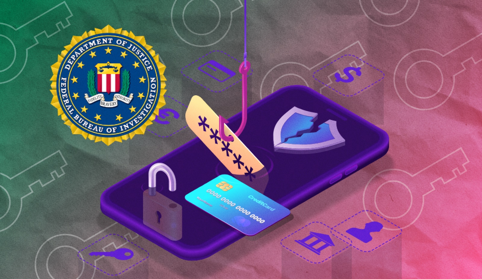 ФБР предупреждает о распространении фейковых крипто-приложений. Заглавный коллаж новости.