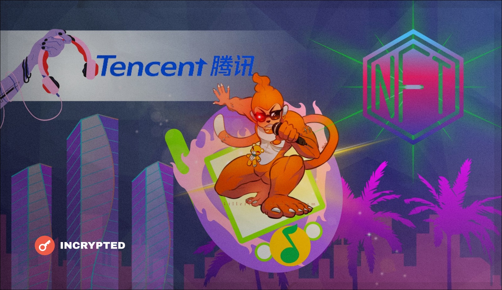 В музыкальном приложении Tencent появились NFT-аватарки и виртуальная студия. Заглавный коллаж новости.