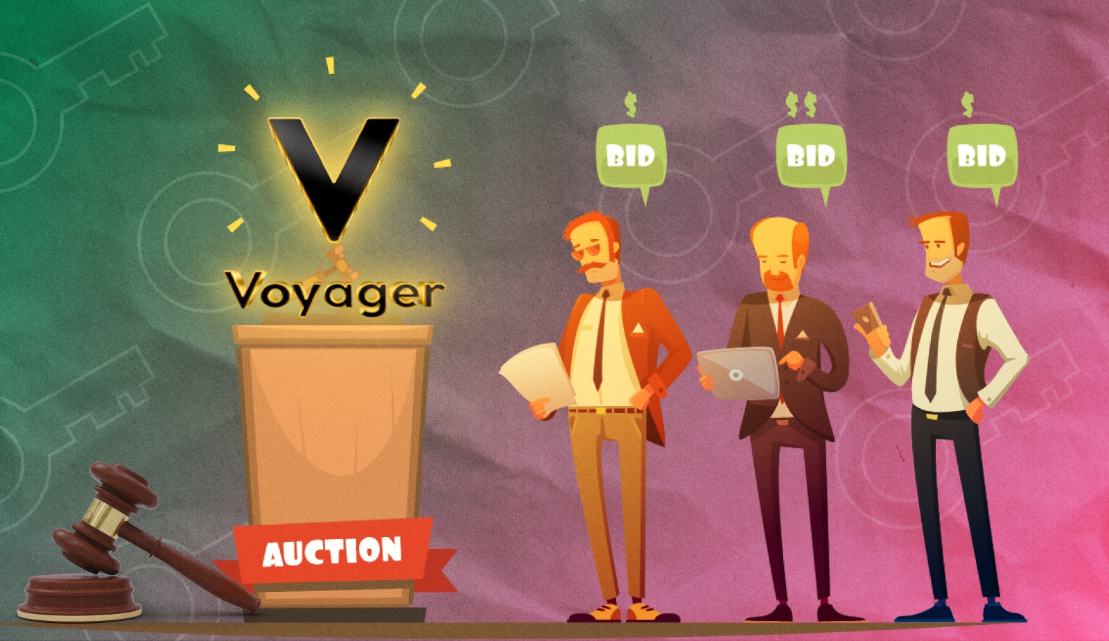 В конце сентября активы Voyager уйдут с молотка. Кто среди главных претендентов на этот куш? Заглавный коллаж новости.
