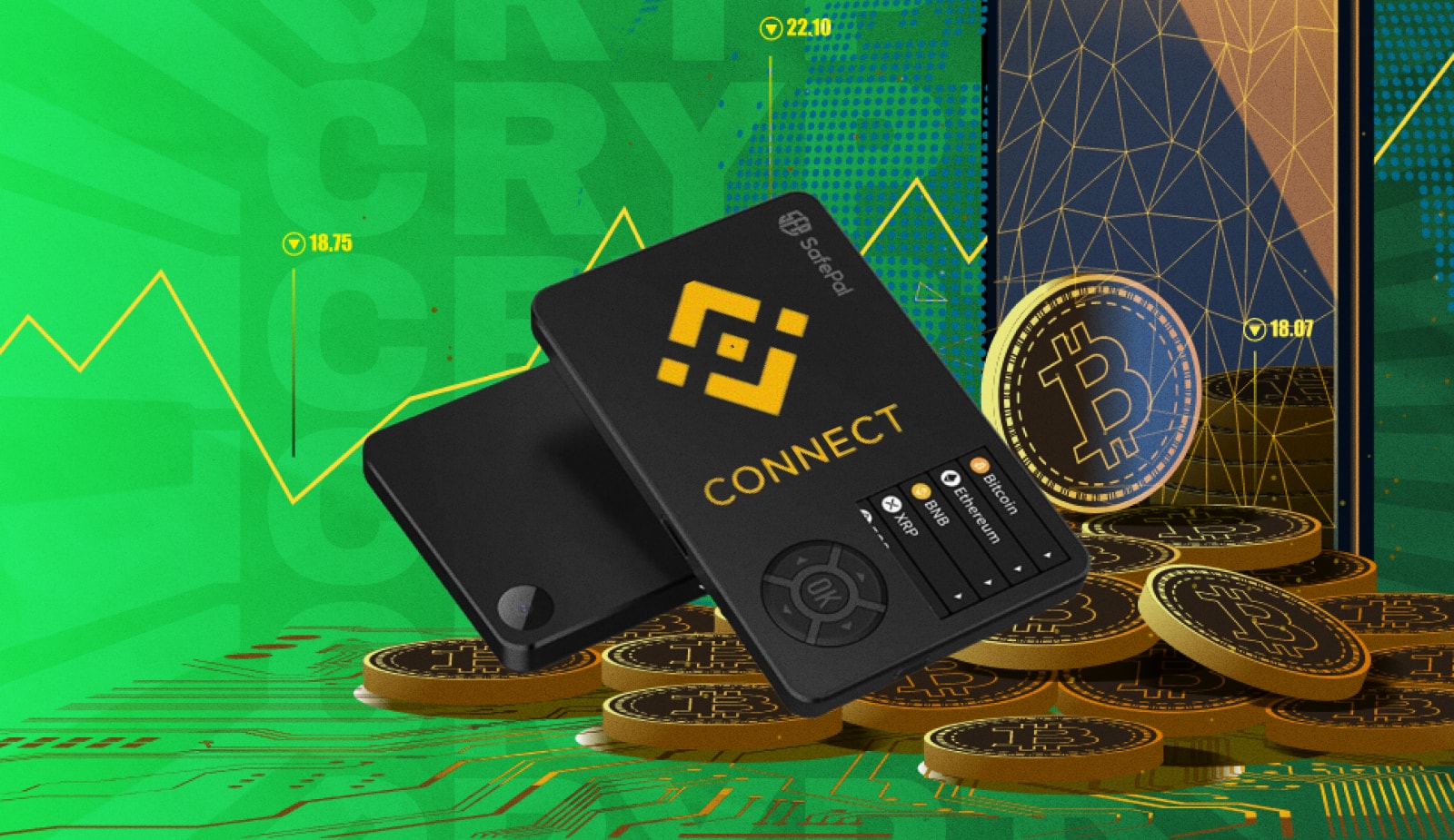 Binance Connect заключила сделку о сотрудничестве с крипто-кошельком SafePal. Заглавный коллаж новости.
