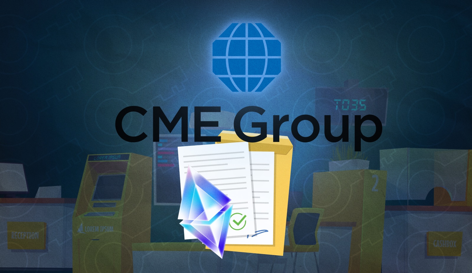 CME Group запускает опционы в ETH. Заглавный коллаж новости.