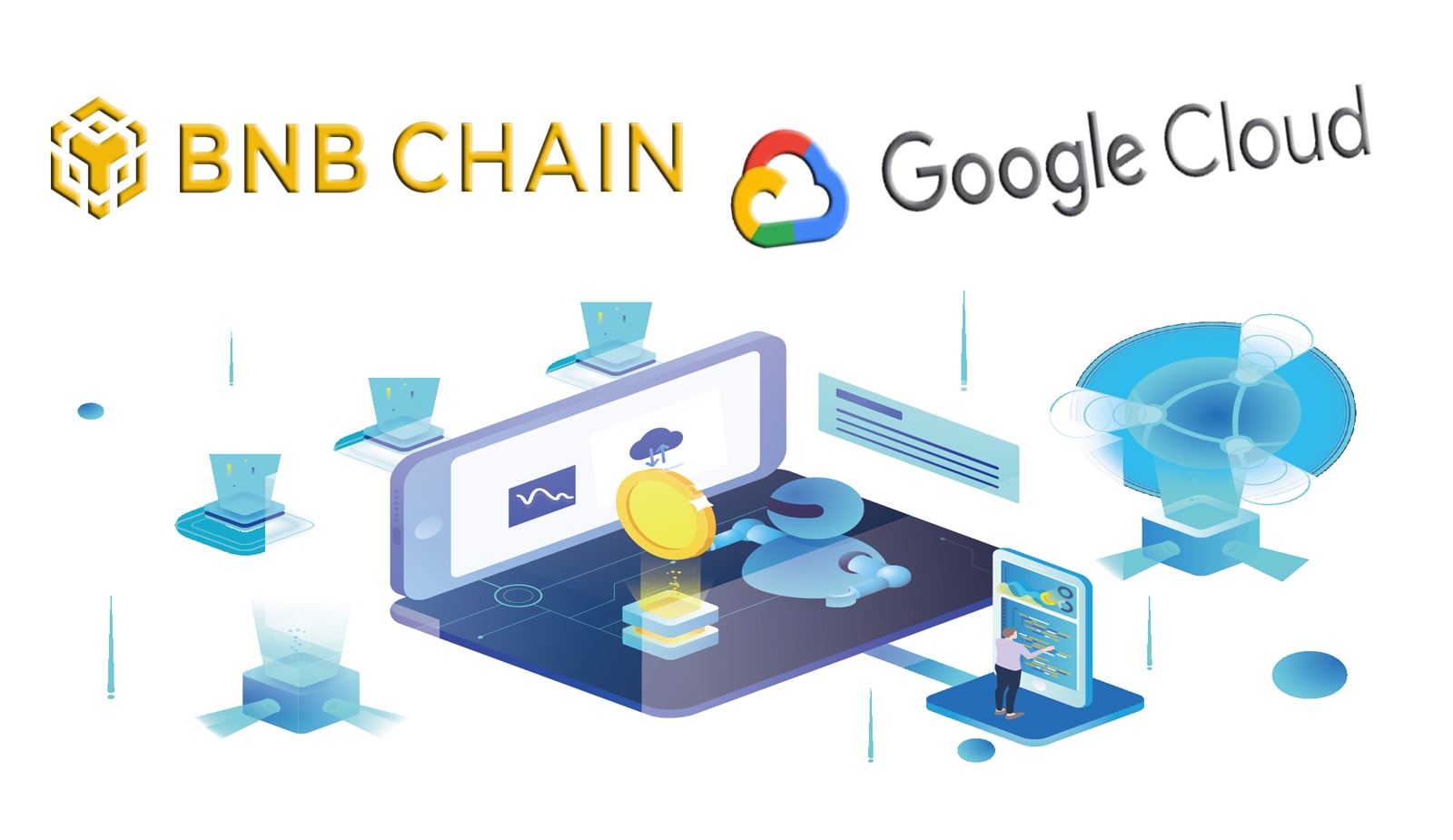 BNB Chain и Google Cloud объявили о совместной поддержке Web3-стартапов. Заглавный коллаж новости.