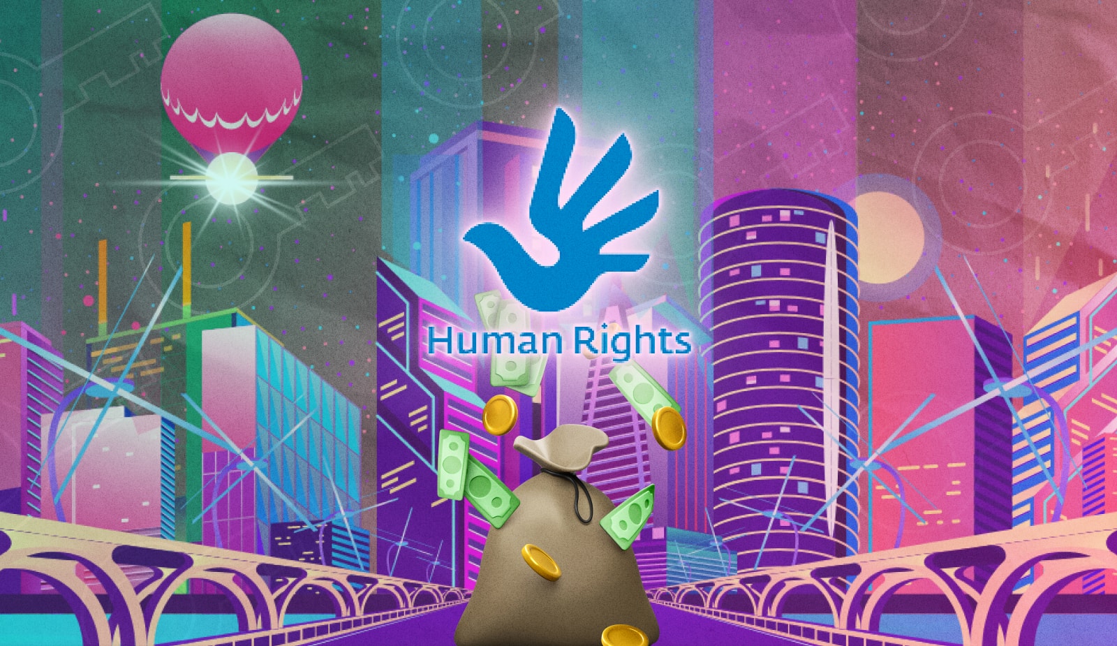 Организация Human Rights выделила на биткоин-проекты $325 000. Заглавный коллаж новости.