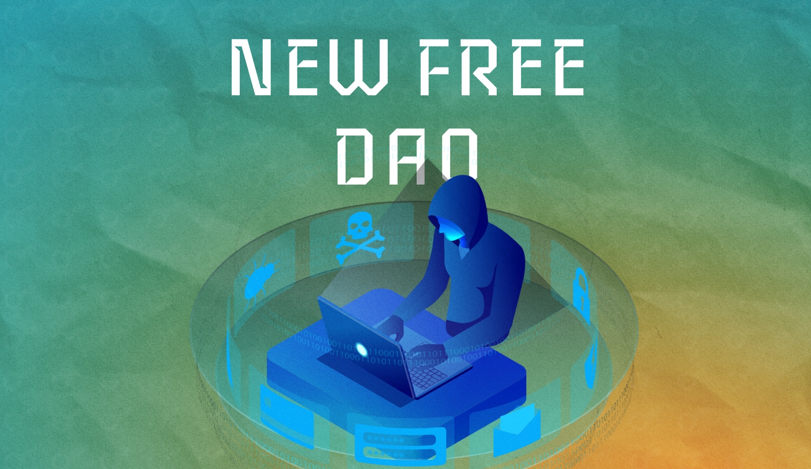 Протокол New Free DAO был взломан. Цена нативного токена платформы упала на 99%. Заглавный коллаж новости.