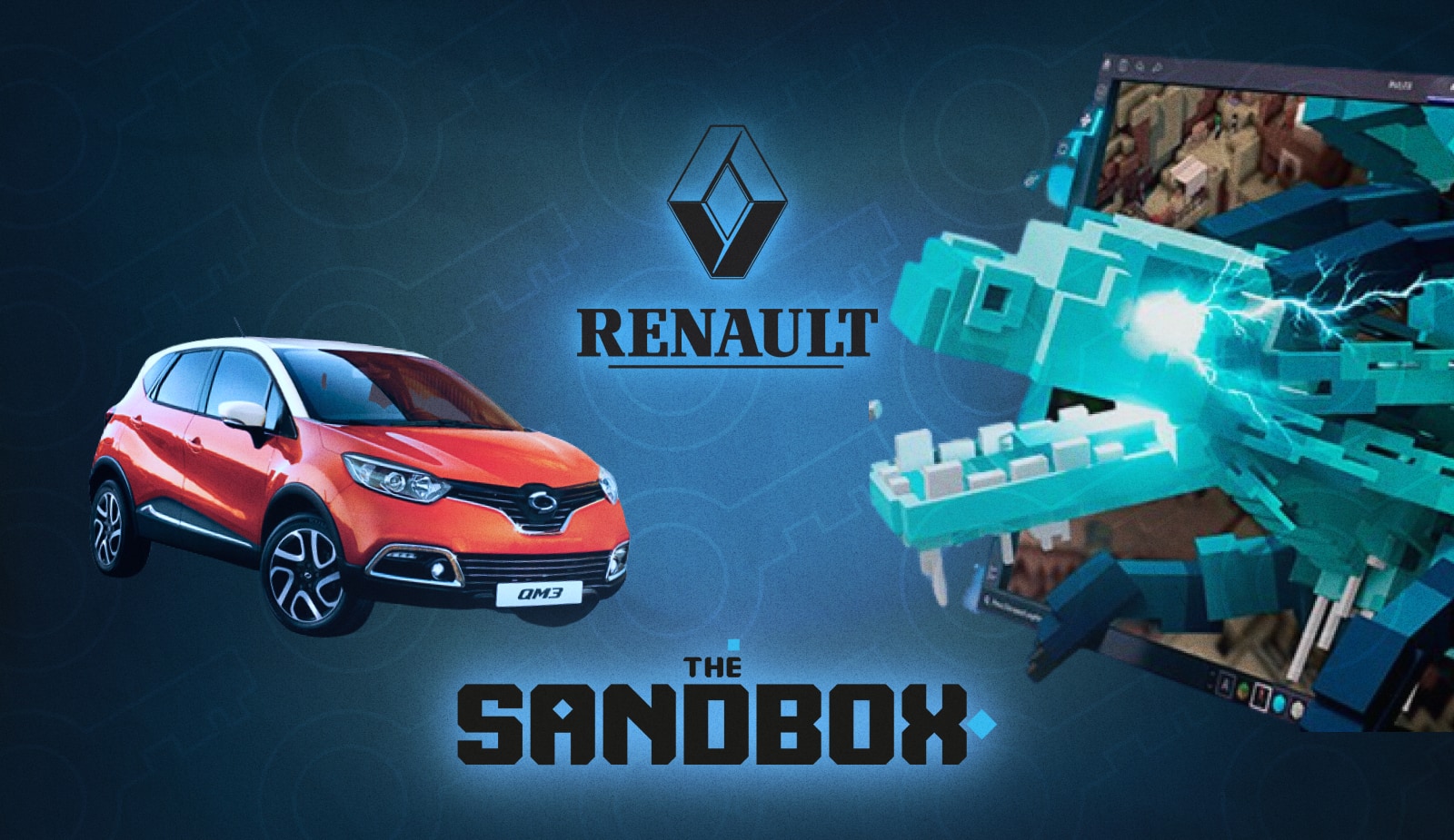 В The Sandbox появятся виртуальные авто? Платформа объявила о сотрудничестве с Renault Korea. Заглавный коллаж новости.