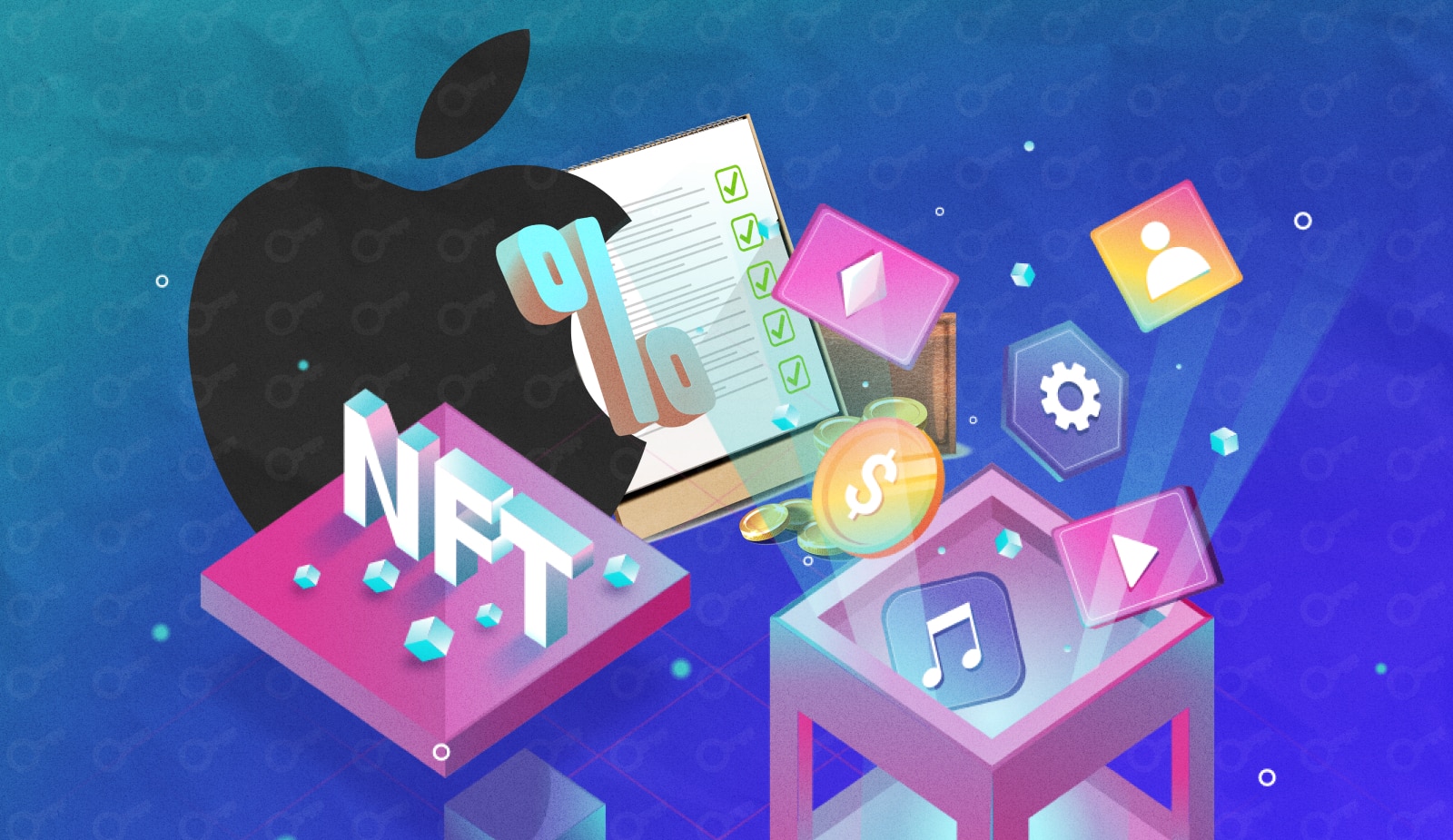 Apple обновила правила работы с NFT в App Store. Заглавный коллаж новости.