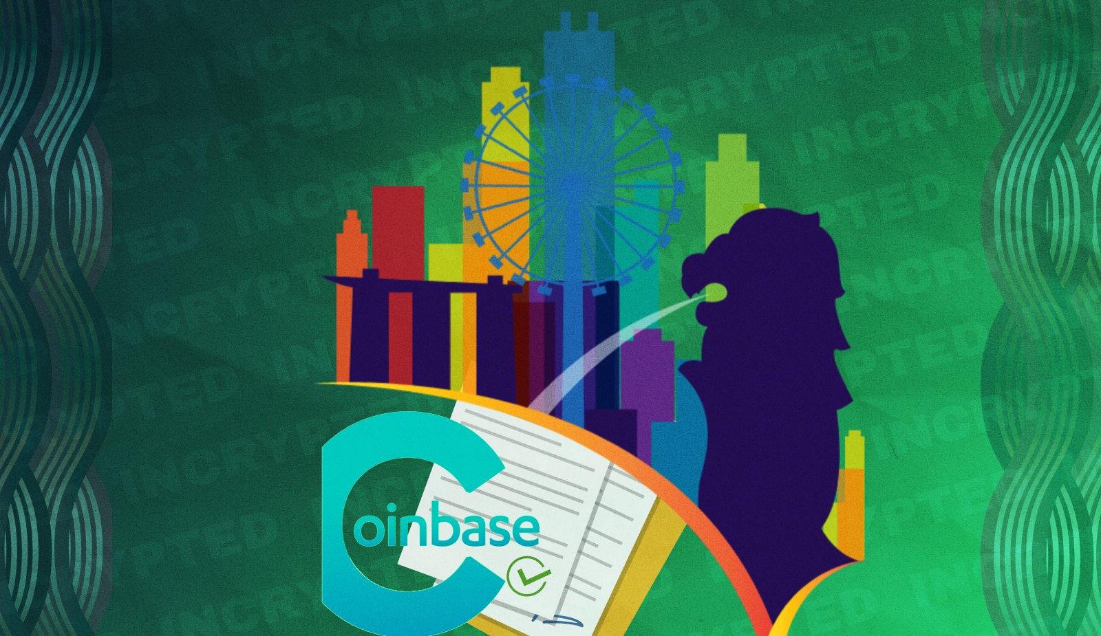Coinbase получила лицензию на работу в Сингапуре. Заглавный коллаж новости.