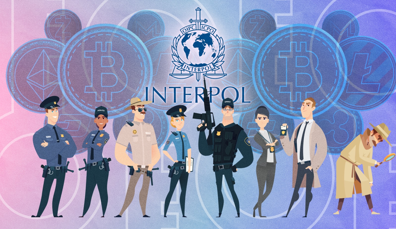 Інтерпол сформував підрозділ для боротьби зі злочинами в крипто-сфері. Головний колаж новини.