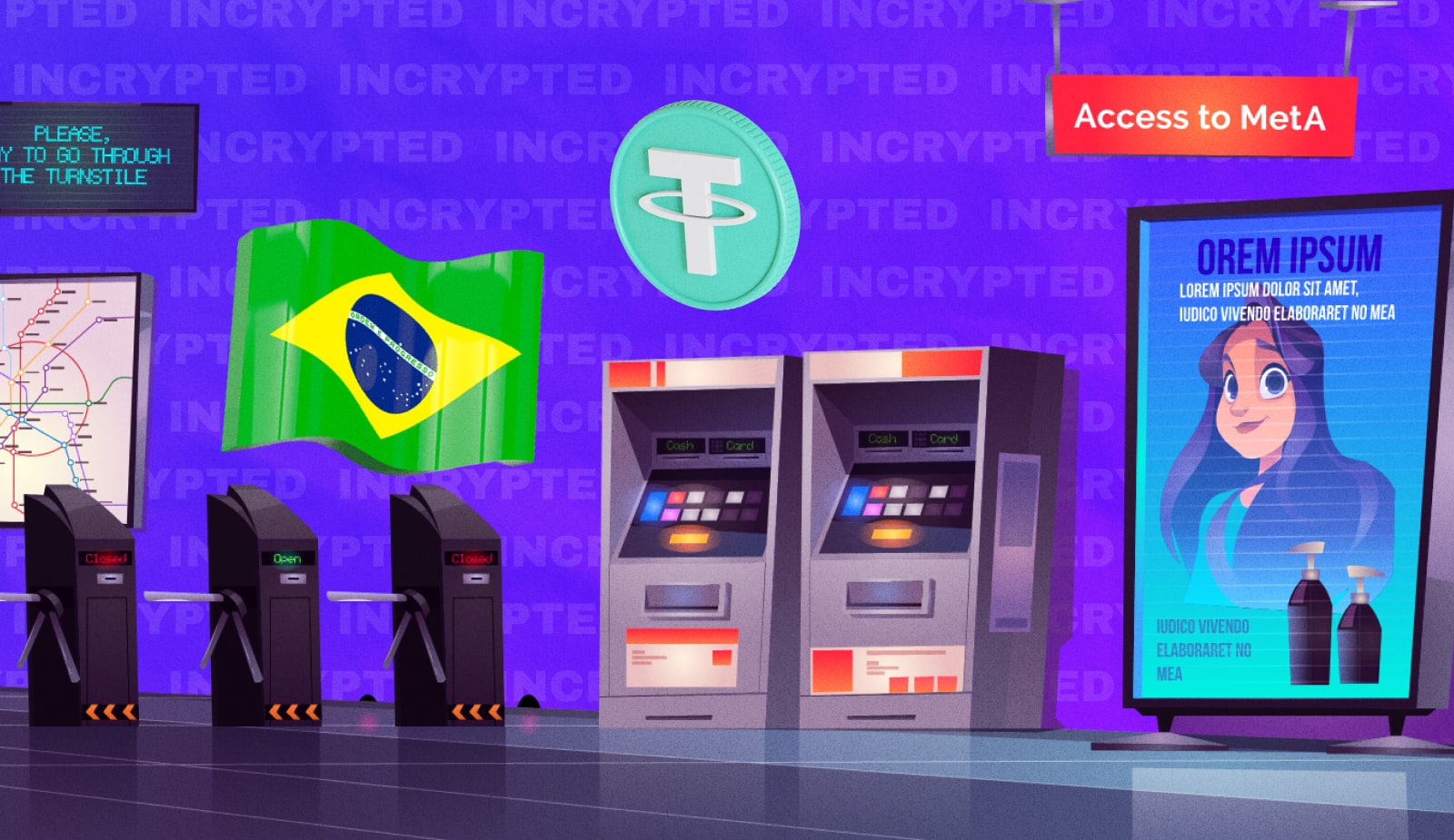Tether будут доступны в более чем 24 000 банкоматах по всей Бразилии. Заглавный коллаж новости.