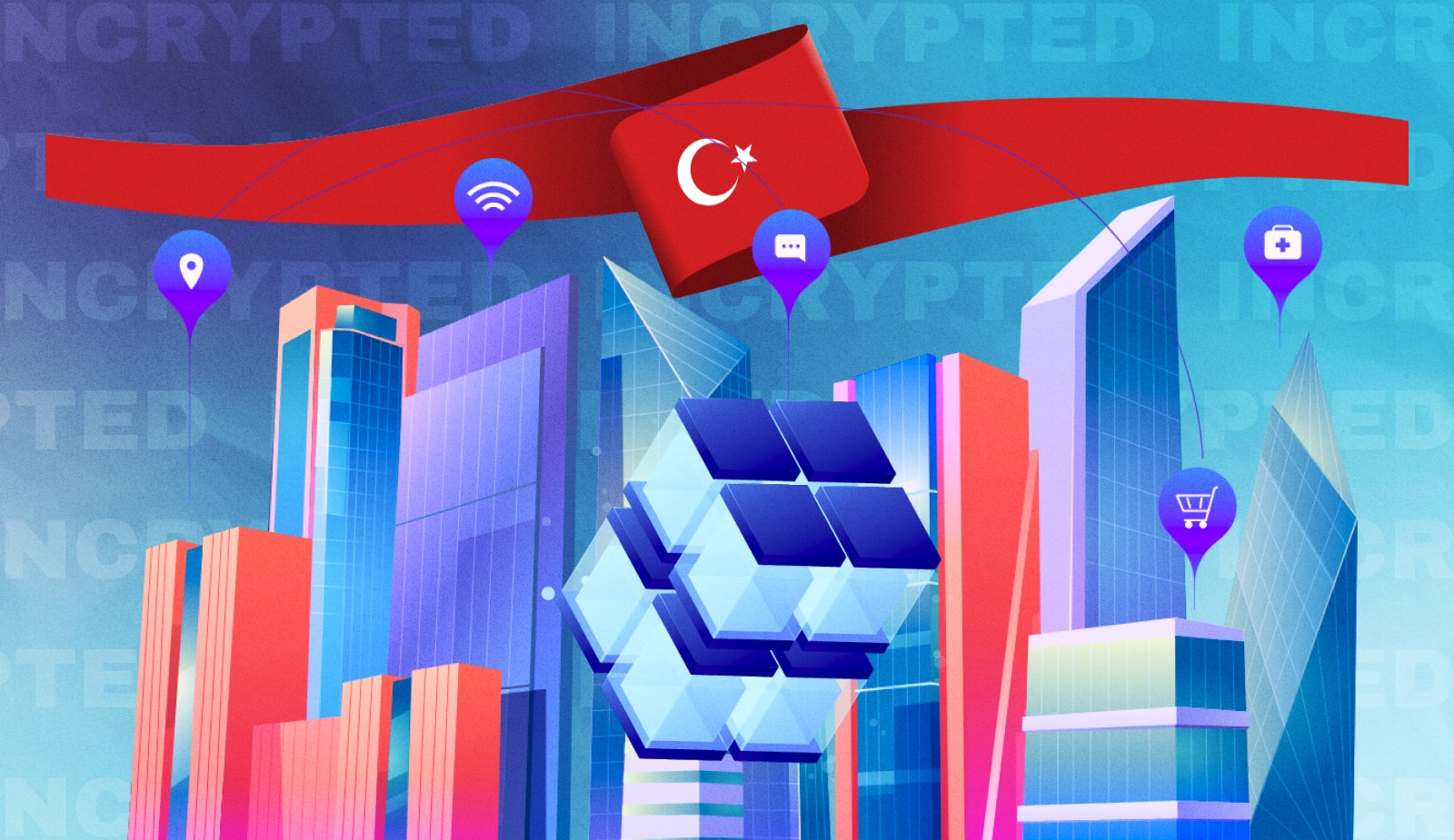 Турция может стать новым региональным центром блокчейн-инфраструктуры. Заглавный коллаж новости.