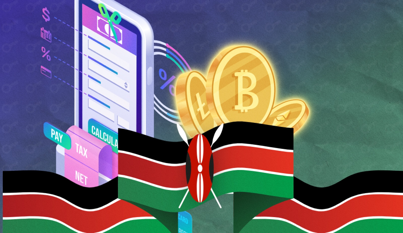 В Кении введут налог на криптовалюты. Заглавный коллаж новости.