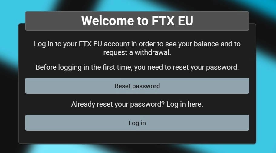 Окно входа на  FTX EU