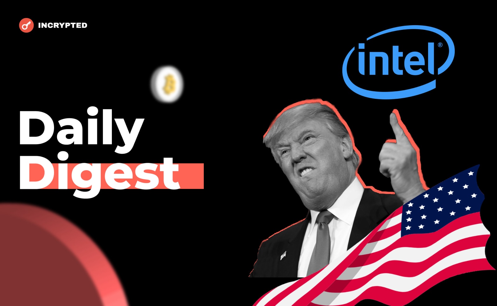 Intel porzuca górnictwo, Trump ponownie uruchamia NFT, a Bloomberg odsłania swoje AI. Główny kolaż wiadomości.