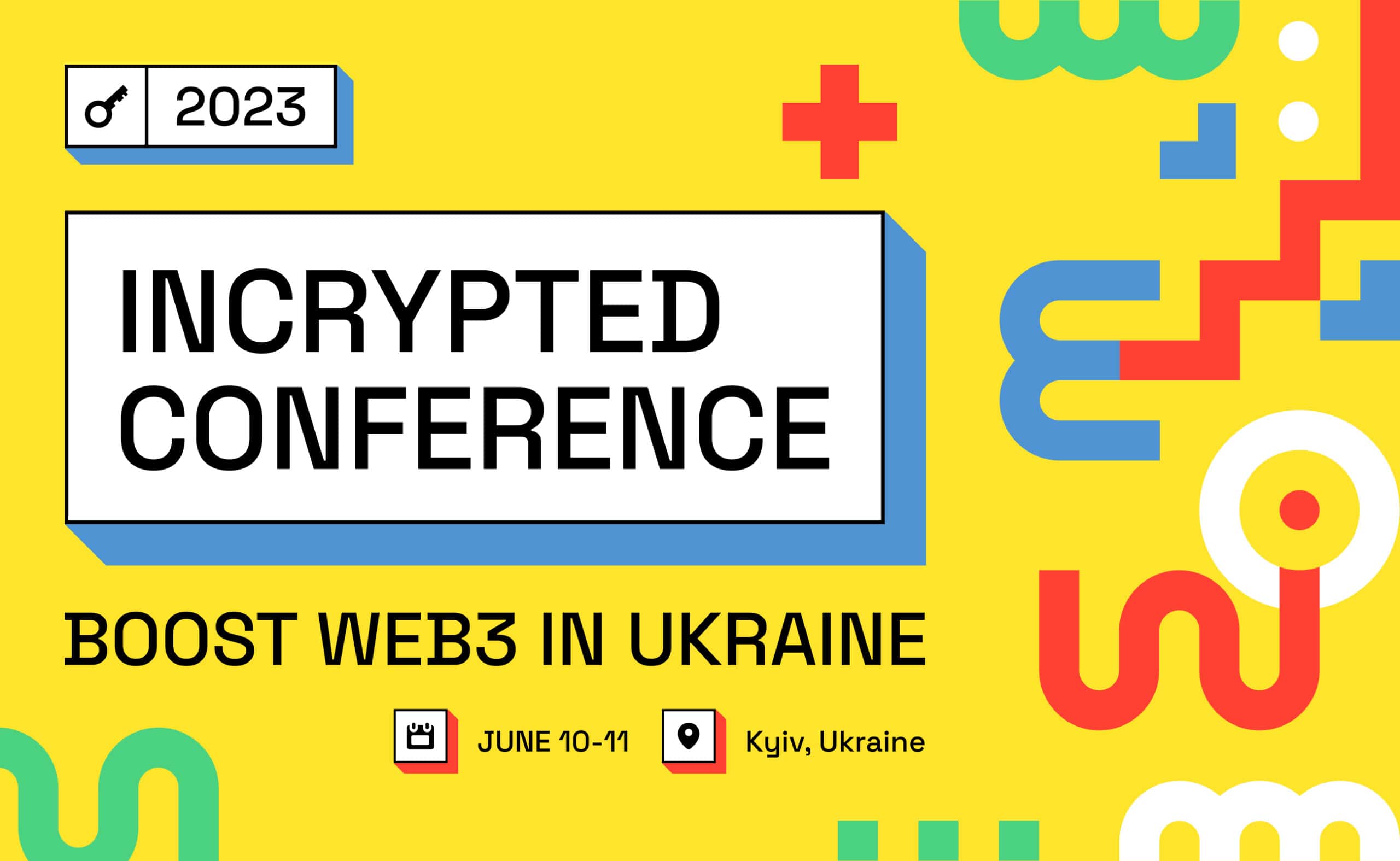 Incrypted Conference 2023 соберет 10-11 июня в Киеве криптоэнтузиастов со всего мира. Заглавный коллаж новости.