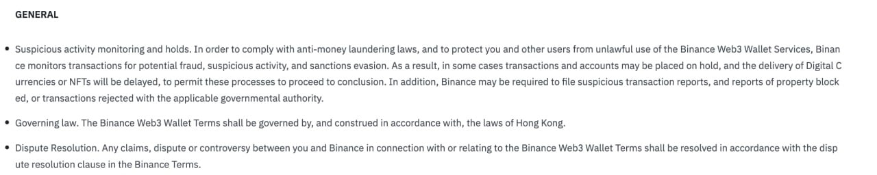 Скріншот користувацької угоди Binance Web3 Wallet. Джерело: Binance.