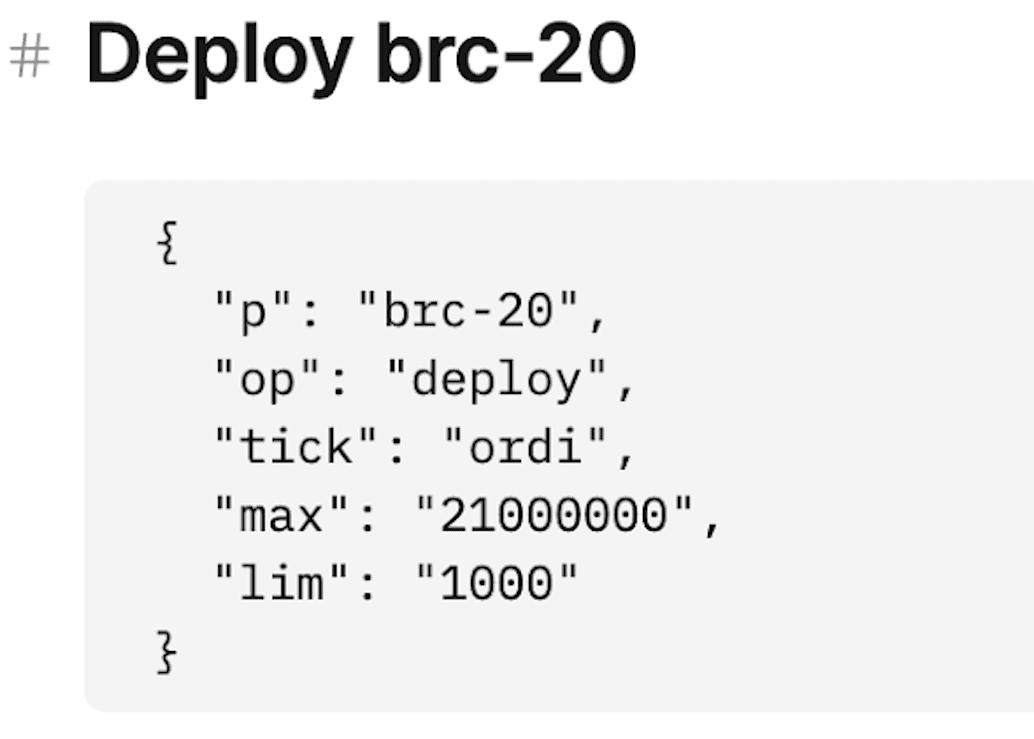 Код BRC-20 для операции «развертывания» эквивалентной «травлению». Данные: Layer1 Foundation.     