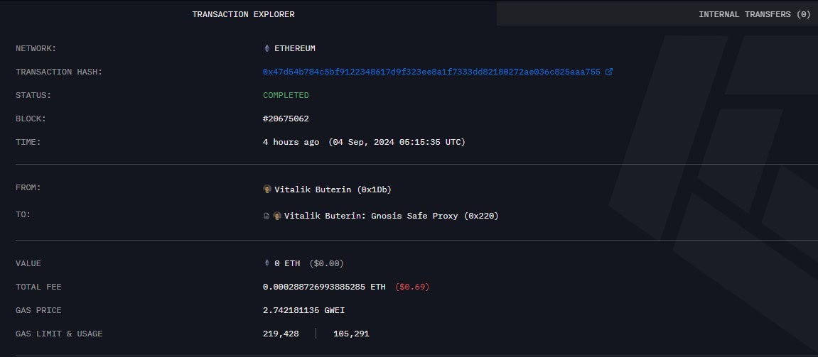 Переказ 1,268 млн STRK на гаманець Бутеріна. Дані: Arkham Intelligence.