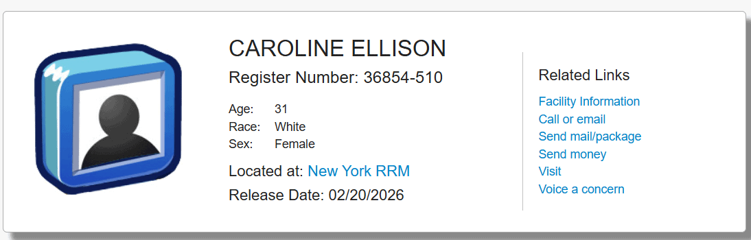 Карточка Кэролайн Эллисон. Источник: BOP. 